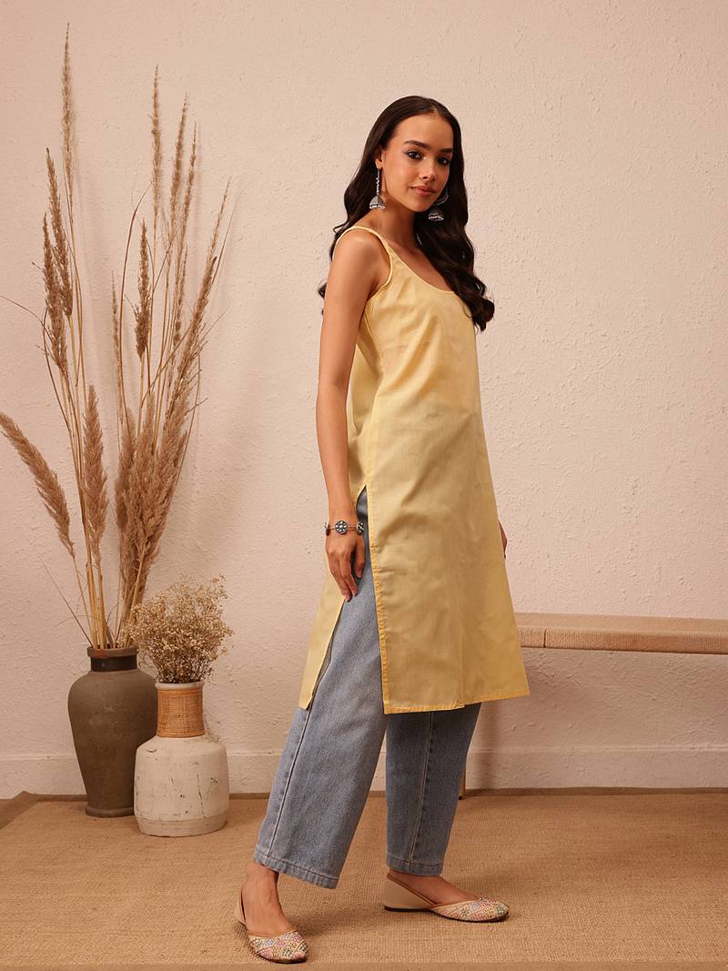 Hand Embroidered Fawn Georgette Lucknowi Chikankari Indian Women Kurta With Slip