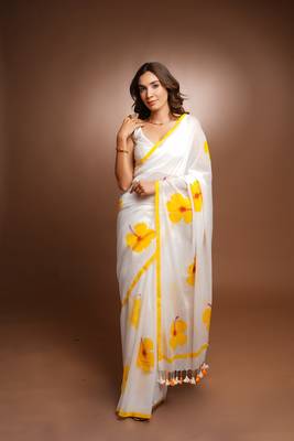 Handpainted cotton saree - blissful 1