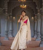 Oyster mul cotton tissue saree