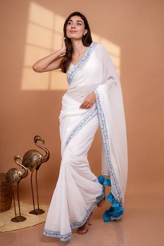 Powder blue embroidered white with blue tassels