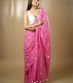 Mul cotton embroidered saree - shiuli pink