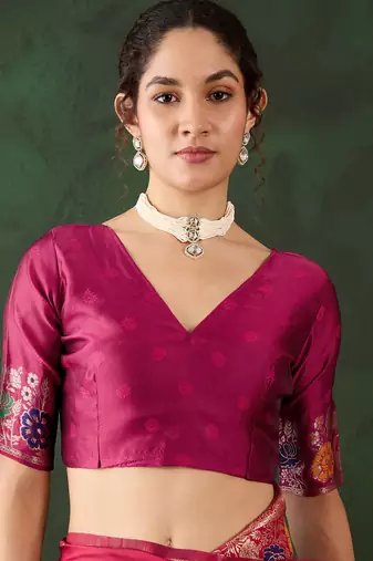 Women's pink color poly silk heavy designer banarasi zari multi weaving work saree