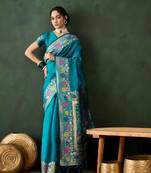 Women's sea green color poly silk heavy designer banarasi zari multi weaving work saree