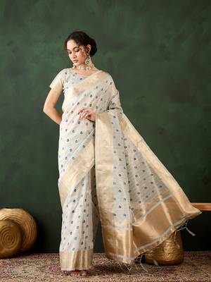 Women's blue color khadi organza heavy designer banarasi zari multi weaving work saree 1