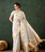 Women's blue color khadi organza heavy designer banarasi zari multi weaving work saree 