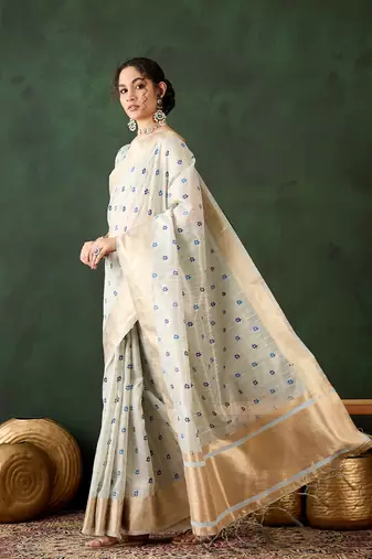 Women's blue color khadi organza heavy designer banarasi zari multi weaving work saree