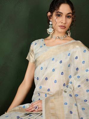 Women's blue color khadi organza heavy designer banarasi zari multi weaving work saree 5