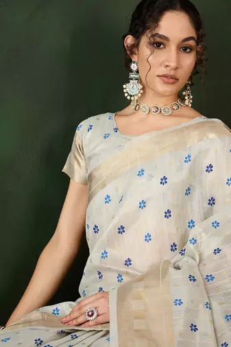 Women's blue color khadi organza heavy designer banarasi zari multi weaving work saree