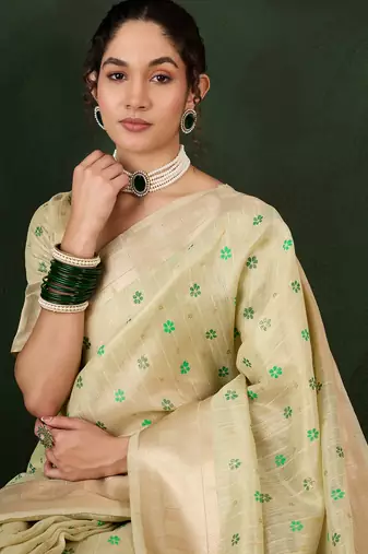 Women's green color khadi organza heavy designer banarasi zari multi weaving work saree