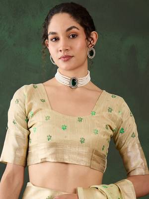 Women's green color khadi organza heavy designer banarasi zari multi weaving work saree 5