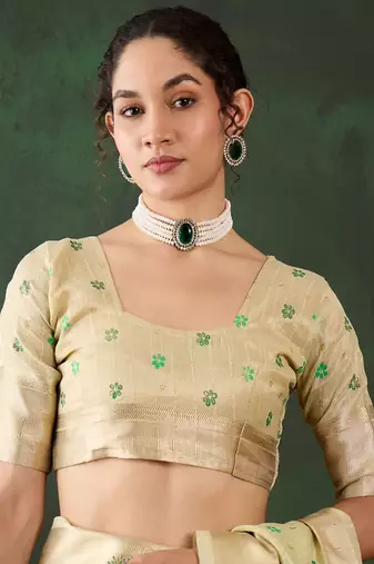 Women's green color khadi organza heavy designer banarasi zari multi weaving work saree