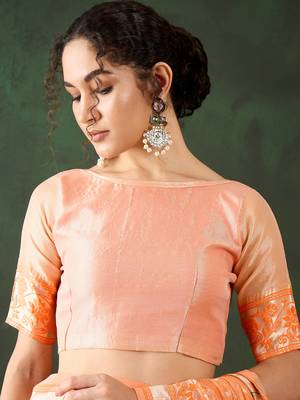 Women's orange color poly cotton heavy designer banarasi zari multi weaving work saree 5