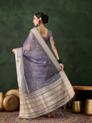 Women's levender color kahdi organza zari weaving work with fancy sequence saree 3