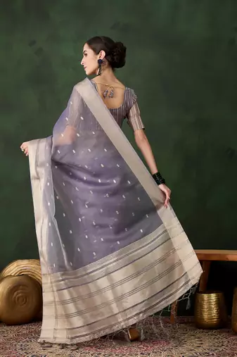 Women's levender color kahdi organza zari weaving work with fancy sequence saree
