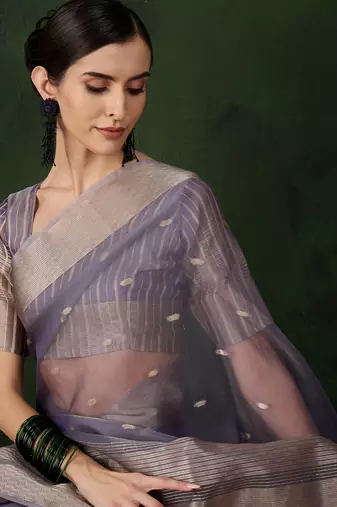 Women's levender color kahdi organza zari weaving work with fancy sequence saree