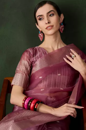 Women's magenta color kahdi organza designer zari weaving work with fancy sequence saree