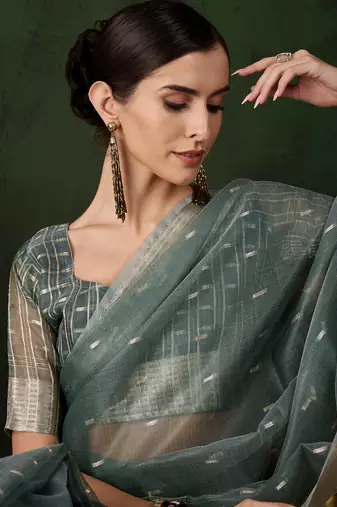 Women's green color kahdi organza designer zari weaving work with fancy sequence saree