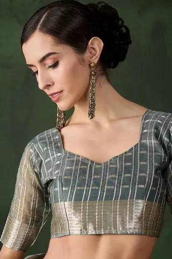 Women's green color kahdi organza designer zari weaving work with fancy sequence saree