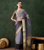 Women's grey color kahdi organza designer zari weaving work with fancy sequence saree 