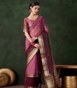 Women's wine color kahdi organza designer zari weaving work with fancy sequence saree