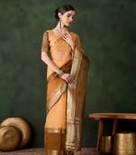 Women's yellow color kahdi organza designer zari weaving work with fancy sequence saree
