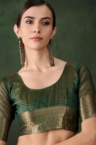 Women's green color kahdi organza stylish zari weaving work saree