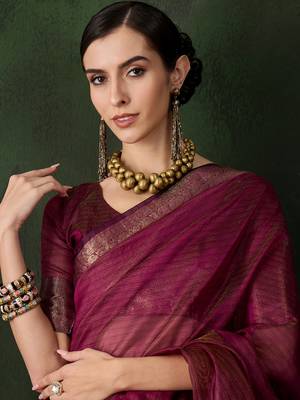 Women's magenta color kahdi organza stylish zari weaving work saree 4