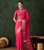 Women's pink color kahdi organza stylish zari weaving work saree 