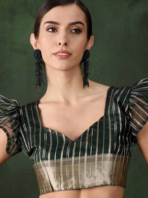 Women's green color kahdi organza designer heavy zari weaving work saree 5