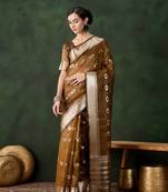 Women's mustered color kahdi organza designer heavy zari weaving work saree 