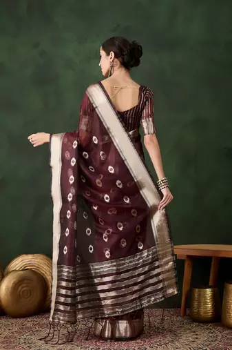Women's violet color kahdi organza designer heavy zari weaving work saree