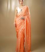 Mul cotton embroidered saree - shiuli peach