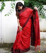 Berry red jacquard jamdani weaving cotton saree