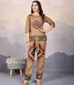  bronze linen silk geometric printed causal co-ord set