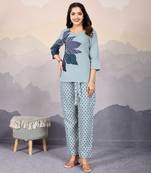  grey linen silk floral printed causal co-ord set