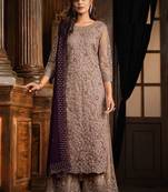 Lavender net heavy embroidery semi stitched suits