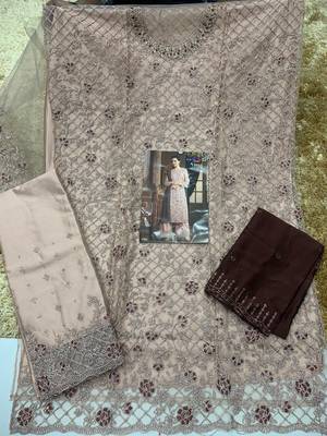 Lavender net heavy embroidery semi stitched suits 2