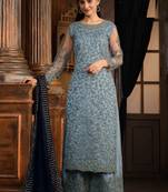 Light blue  net heavy embroidery semi stitched suits