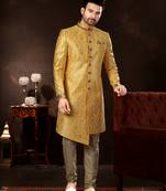 Gold havy jackard with zari hand work mens  sherwani