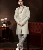 Off white jackard computer amrodery booti with thread work mens  sherwani