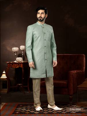 Mint  computer amrodery booti with thread work mens  sherwani 1