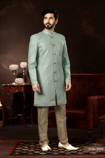 Mint  computer amrodery booti with thred work mens  sherwani