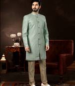Mint  computer amrodery booti with thread work mens  sherwani