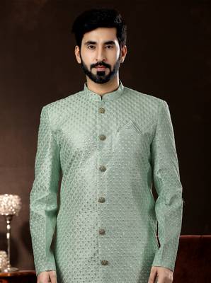 Mint  computer amrodery booti with thread work mens  sherwani 2