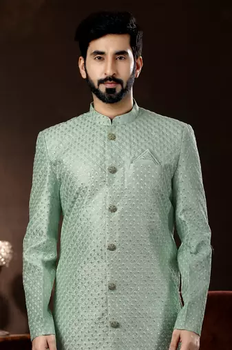 Mint  computer amrodery booti with thread work mens  sherwani
