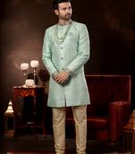 Mint  computer amrodery booti with thread silver zari work mens  sherwani