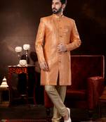 Peach computer amrodery booti with thread silver zari work mens  sherwani