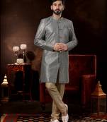 Gray computer amrodery booti with thread work mens  sherwani
