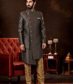 Gray havy zari work jackard with ston hand work mens  sherwani