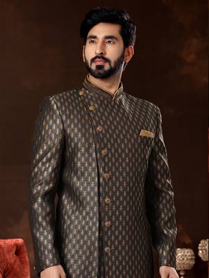 Gray havy zari work jackard with ston hand work mens  sherwani 2